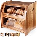 Arise Acacia Wooden Bread Box for Kitchen Countertop, Extra Large 2-Shelf