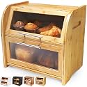 Arise Bamboo Wooden Bread Box for Kitchen Countertop, Extra Large 2-Shelf