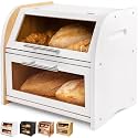Arise Bamboo Wooden Bread Box for Kitchen Countertop, Extra Large 2-Shelf