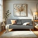Futon Sofa Bed - Folding Convertible Sleeper Couch w/ 2 Cup Holders, Removable Armrests, Adjustable Guest Bed for Apartments Living Room