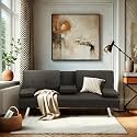 Futon Sofa Bed - Folding Convertible Sleeper Couch w/ 2 Cup Holders, Removable Armrests, Adjustable Guest Bed for Apartments Living Room