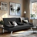 Futon Sofa Bed - Folding Convertible Sleeper Couch w/ 2 Cup Holders, Removable Armrests, Adjustable Guest Bed for Apartments Living Room