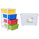 ARISTO Everest Multipurpose 4 Drawer Plastic Modular ARISTO Chest Storage Organizer, (30.5 x 39 x 61 CM) & ARISTO Multipurpose Plastic Storage Container Box with Wheels 45 LTR (Clear) Rectangular