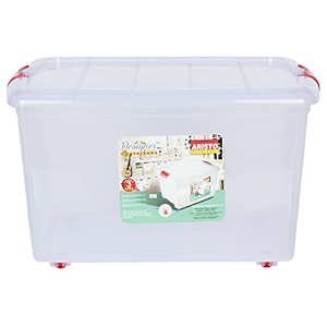 aristo multipurpose plastic storage container box with wheels 25 ltr clear transparent