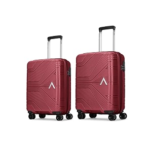 aristocrat phantom - s02 set of 2 cabinmedium trolley bag  tsa  8 wheels  3 year international warranty  red