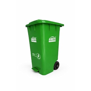 aristo plastic step-on wheel pedal garbage waste dustbin 65 ltr green