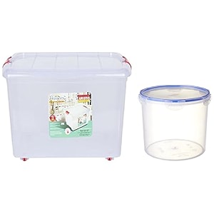 aristo plastic storage container box with wheels 25 ltr clear 458x34x26 cm rectangular plastic air tight kitchen containerbox with dry storage system 5000 ml clear 22d x19 cm