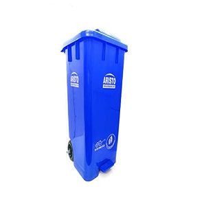 aristo plastic wheel step-on pedal garbage waste dustbin 65 ltr blue