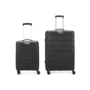 aristocrat chroma 2 pc set cabin 55 cmsmall check-in 75 cmlarge 8 wheels trolley bags for travel hard case luggage lightweight bag suitcase with combination lock with 3 years warrantyblack