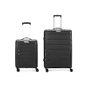 Aristocrat Chroma 2 Pc Set Cabin 55 Cm(Small) Check-in 75 Cm(Large) 8 Wheels Trolley Bags for Travel Hard Case Luggage, Lightweight Bag, Suitcase with Combination Lock with 3 Years Warranty(Black)