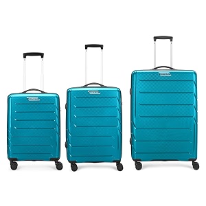 aristocrat polypropylene chroma 3 pc set cabin 55 cmsmall66 cmmedium75 cmlarge 8 wheels spinner hard case wheel trolley bags for travelsuitcase with combination lock amp 3 years warrantyblue