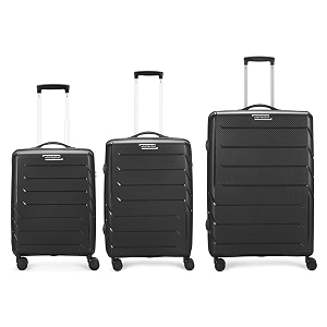 aristocrat polypropylene chroma 3 pc set cabin 55 cmsmall 66 cmmedium 75 cmlarge 8 wheels spinner hard case trolley bags for travelsuitcase with combination lockamp3 years warrantyblack