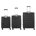 Aristocrat Polypropylene Chroma 3 Pc Set Cabin 55 Cm(Small), 66 Cm(Medium), 75 Cm(Large) 8 Wheels Spinner Hard Case Trolley Bags for Travel,Suitcase with Combination Lock&amp;3 Years Warranty(Black)