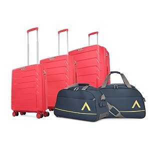 aristocrat chroma active - s03 set of 3 cabinmediumlarge trolley bag cm  combination lock  8 wheels  7 year international warranty  dark red amp two blue aristocrat dufflesdf amp dft