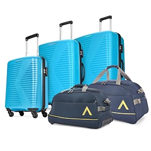 aristocrat karl active s03 set of 3 cabinmediumlarge trolley bag cm  tsa  2 wheels  3 year international warranty  blue amp two blue aristocrat dufflesdf amp dft