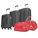 Aristocrat Karl Active S03 Set of 3 (Cabin+Medium+Large) Trolley Bag, Cm | TSA | 4 Wheels | 3 Year International Warranty | Grey &amp; Two Red Aristocrat Duffles(DF &amp; DFT)