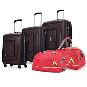 aristocrat strom - s03 set of 3 cabinmediumlarge trolley bag cm  combination lock  2 wheels  7 year international warranty  maroon amp two red aristocrat dufflesdf amp dft