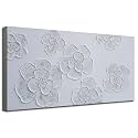Arjun Flower Canvas Wall Art Hand Painted White Floral Large Framed 40"x20"