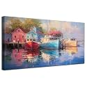 Arjun Lake Wall Art Sailboat Nautical Canvas Painting Framed Large 48"x24"