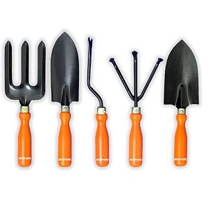 gardening hand tools set - 5 pcs cultivator big and small trowel weeder fork  gardening tools for home garden  durable plant tool kit  farming tools