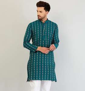 armaan ethnic self design cotton blend straight kurta for men green beige