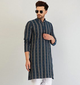 armaan ethnic self design cotton blend straight kurta for men blue