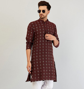 armaan ethnic self design cotton blend straight kurta for men maroon