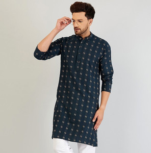 armaan ethnic self design cotton blend straight kurta for men dark blue