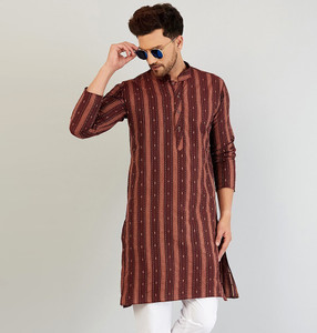 armaan ethnic self design cotton blend straight kurta for men red