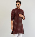 ARMAAN ETHNIC Self Design Cotton Blend Straight Kurta for Men (Maroon)