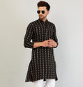 ARMAAN ETHNIC Self Design Cotton Blend Straight Kurta for Men (Black)