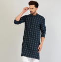 ARMAAN ETHNIC Self Design Cotton Blend Straight Kurta for Men (Dark Blue)