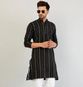 ARMAAN ETHNIC Self Design Cotton Blend Straight Kurta for Men (Black)