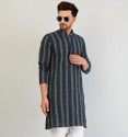 ARMAAN ETHNIC Self Design Cotton Blend Straight Kurta for Men (Blue)
