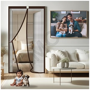 armorx high tensile polyester magnetic door mosquito net  self closing magnets with buckle strap protection from insects pets amp kids friendly  brown - 200cm x 100cm