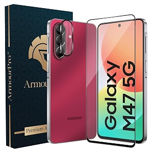 armourpro edge to edge tempered glass for samsung galaxy m47 with black camera ring guard 9h screen protector anti-scratch anti-fingerprint bubble-free installation kit