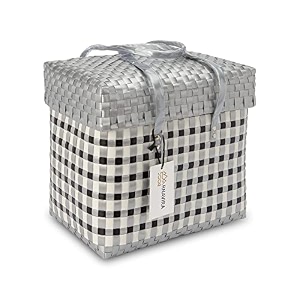 arnavira handmade multipurpose basket with lid 20l used as shopping storage picnic beach toy basket 32x20x30 cm silver white x large