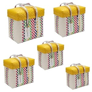 arnavira handmade multipurpose basket with lid set of 5 used as lunch bagshopping grocery tote bag picnic bag return gift bag set of 5 xs s xl l m