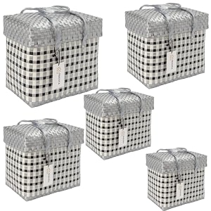 arnavira handmade multipurpose basket with lid set of 5 used as lunch bagshopping grocery tote bag picnic bag return gift bag silver white set of 5 xs s m l xl