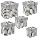 Arnavira Handmade Multipurpose Basket with Lid Set of 5 used as Lunch Bag,Shopping, Grocery, Tote Bag, Picnic Bag, Return Gift Bag (Silver White, Set of 5 (XS S M L XL))