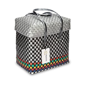 arnavira handmade multipurpose with lid 75l used as lunch lunch bag tiffin bag for officeschool amp travel 25x13x22 black silver small