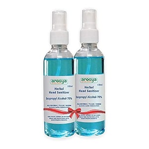 arogya isopropyl alcohol based hand sanitizer disinfectant spray bottle enriched with aloe vera tulsi amp neem extracts 500ml