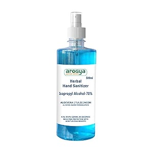 arogya isopropyl alcohol based hand sanitizer disinfectant spray bottle enriched with aloe vera tulsi amp neem extracts 500ml