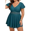 Arolina Plus Size Swimsuit for Women Two Piece Swim Dress Tankini Full Coverage Tummy Control Bathing Suits with Shorts