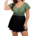 Arolina Plus Size Swimsuit for Women Two Piece Swim Dress Tankini Full Coverage Tummy Control Bathing Suits with Shorts