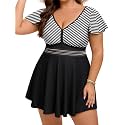 Arolina Plus Size Swimsuit for Women Two Piece Swim Dress Tankini Full Coverage Tummy Control Bathing Suits with Shorts