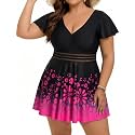 Arolina Plus Size Swimsuit for Women Two Piece Swim Dress Tankini Full Coverage Tummy Control Bathing Suits with Shorts