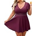 Arolina Plus Size Swimsuit for Women Two Piece Swim Dress Tankini Full Coverage Tummy Control Bathing Suits with Shorts