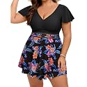 Arolina Plus Size Swimsuit for Women Two Piece Swim Dress Tankini Full Coverage Tummy Control Bathing Suits with Shorts