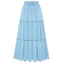 Arolina Women's Summer Maxi Skirt Trendy High Waist Pleated Ruffle Long Skirts Flowy Beach Boho Skirt Dress with Pockets